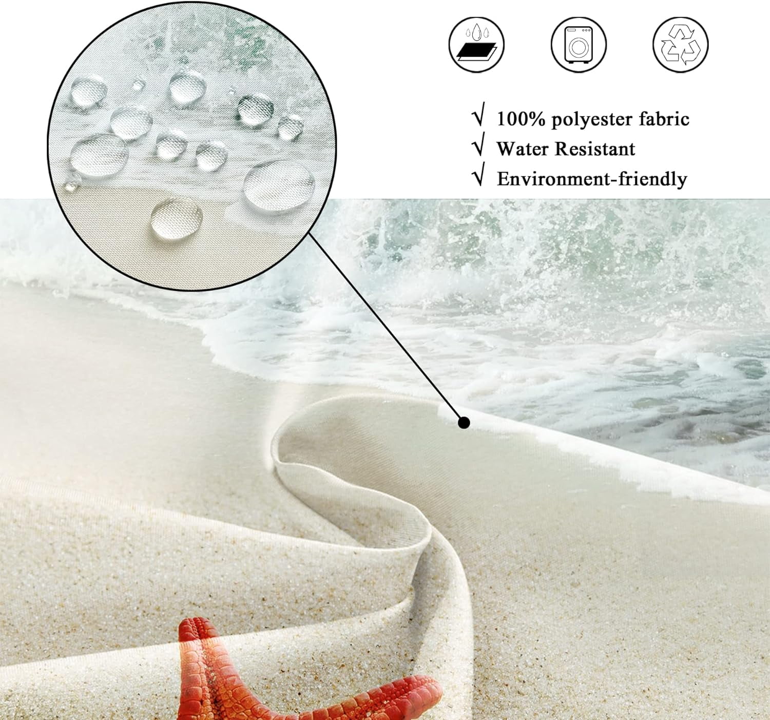 UOWRPOZ Beach Starfish Polyester Shower Curtain, 72" x 72" Waterproof