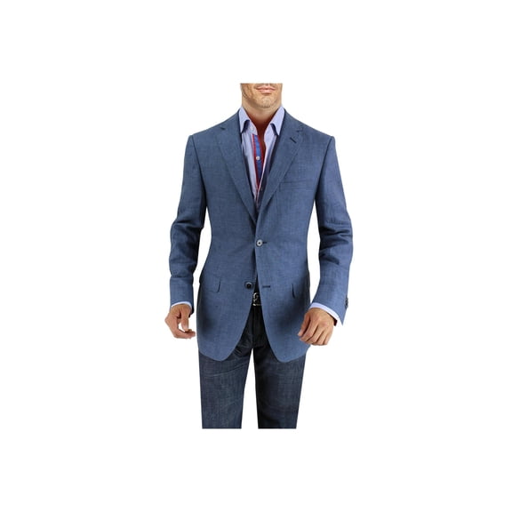 DTI BB Signature Men's Two Button Linen Blazer Modern Fit Jacket Blue Check