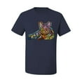 thumbnail image 3 of First We Still Your Heart Then Your Bed | Funny Neon Colorful Cat | Dean Russo Art Animal Lover Men's T-Shirt, Navy, 3X-Large, 3 of 6
