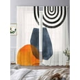 thumbnail image 3 of Bohemian Abstract Sheer Curtains for Living Room Bedroom, Geometric Line Circle Leaves Modern Art Light Filtering Sheer Curtains, Rod Pocket Voile Window Drapes, 2 Panels Set 52"x 84", 3 of 7