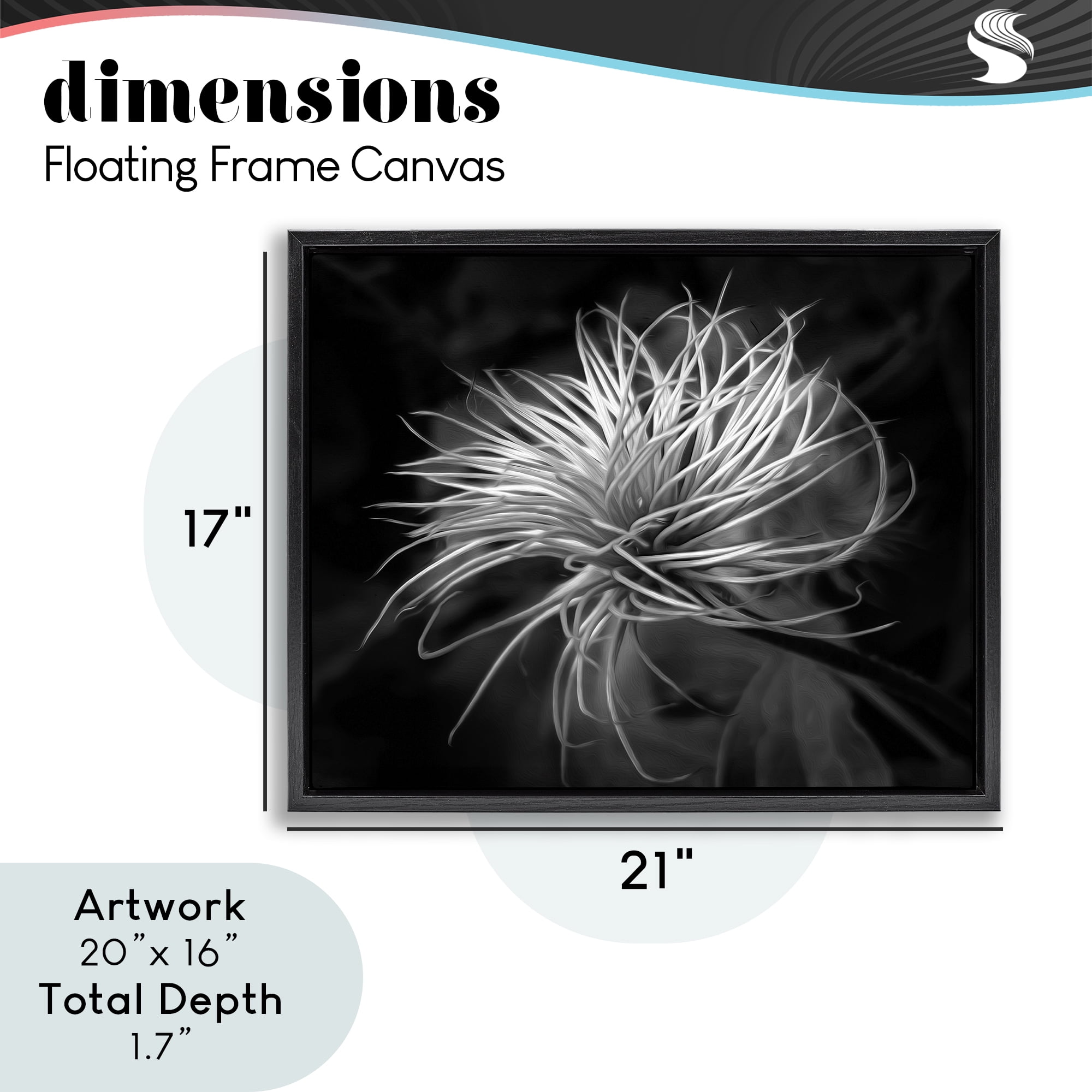 Twisting Botanical Leaves Contrast Black Framed Floater Canvas Wall Art, design by Phillip Flowers