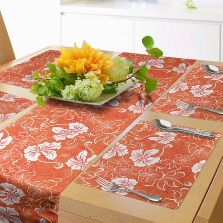 

Burnt Orange Table Runner & Placemats Hawaiian Hibiscus Pattern with Swirls and Curves on Background Set for Dining Table Decor Placemat 4 pcs + Runner 12 x90 Burnt Orange and White by Ambesonne