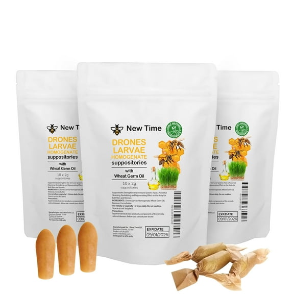Drone Larvae Homogenate Suppositories, Natural Bee Product, 3-Pack, 30 Count