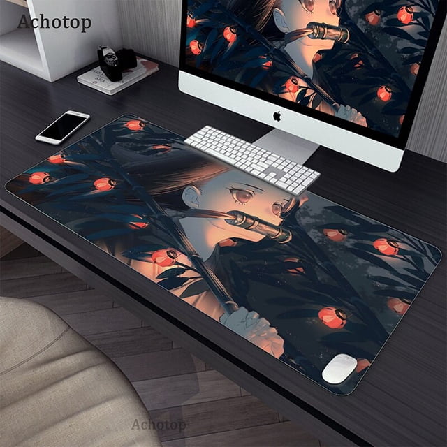 Alfombrilla de ratón de Anime Demon Slayer, alfombrilla de teclado Kawaii grande, Mous, alfombrilla de escritorio para juegos, borde de bloqueo, alfombrilla de ratón de Anime para PC y portátil LIUWENJING unisex