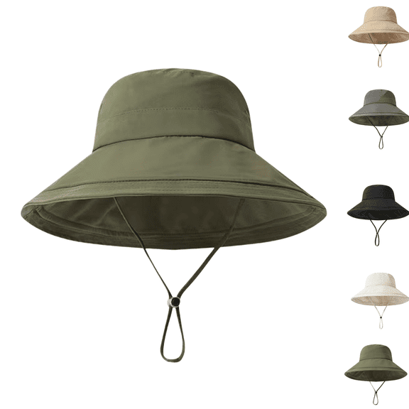 Men's Quick Dry Wide Brim Bucket Hat UPF 50 UV Protection Retro Classic Solid Color Sun Hat for Hiking Fishing Army Green