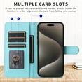 thumbnail image 6 of Wallet Case for iPhone 15, Vintage Wrist Strap Kickstand Credit Card Slots Magnetic Closure PU Leather Shockproof Drop Protective TPU Shell Compatible with iPhone 15, Mint, 6 of 7