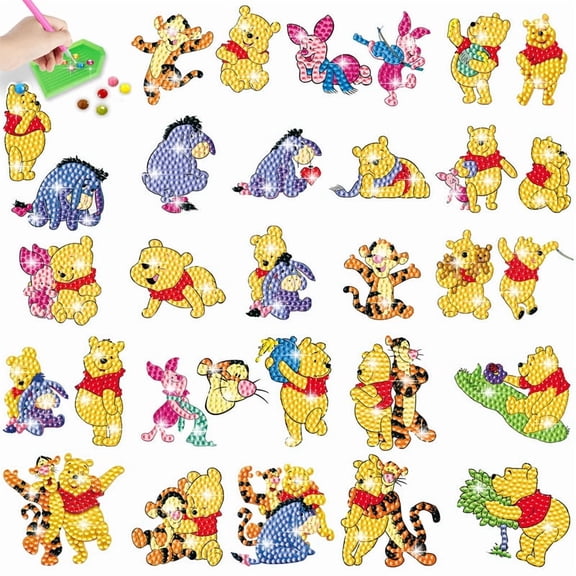Winnie the Pooh Diamond Art Painting Sticker Kits for Kids-Cartoon Diamond Gem Stickers Kit,5D Gem Art Stickers Mosaic