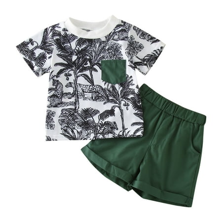 

ASEIDFNSA Baby Shirt Short Set Baby Boy Clothes 2T Summer Toddler Boys Short Sleeve Prints Tops Shorts Two Piece Outfits Set for Kids Clothes