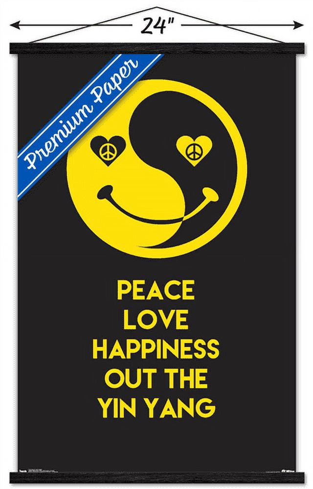Peace Love Happy Wall Poster with Wooden Magnetic Frame, 22.375" x 34"