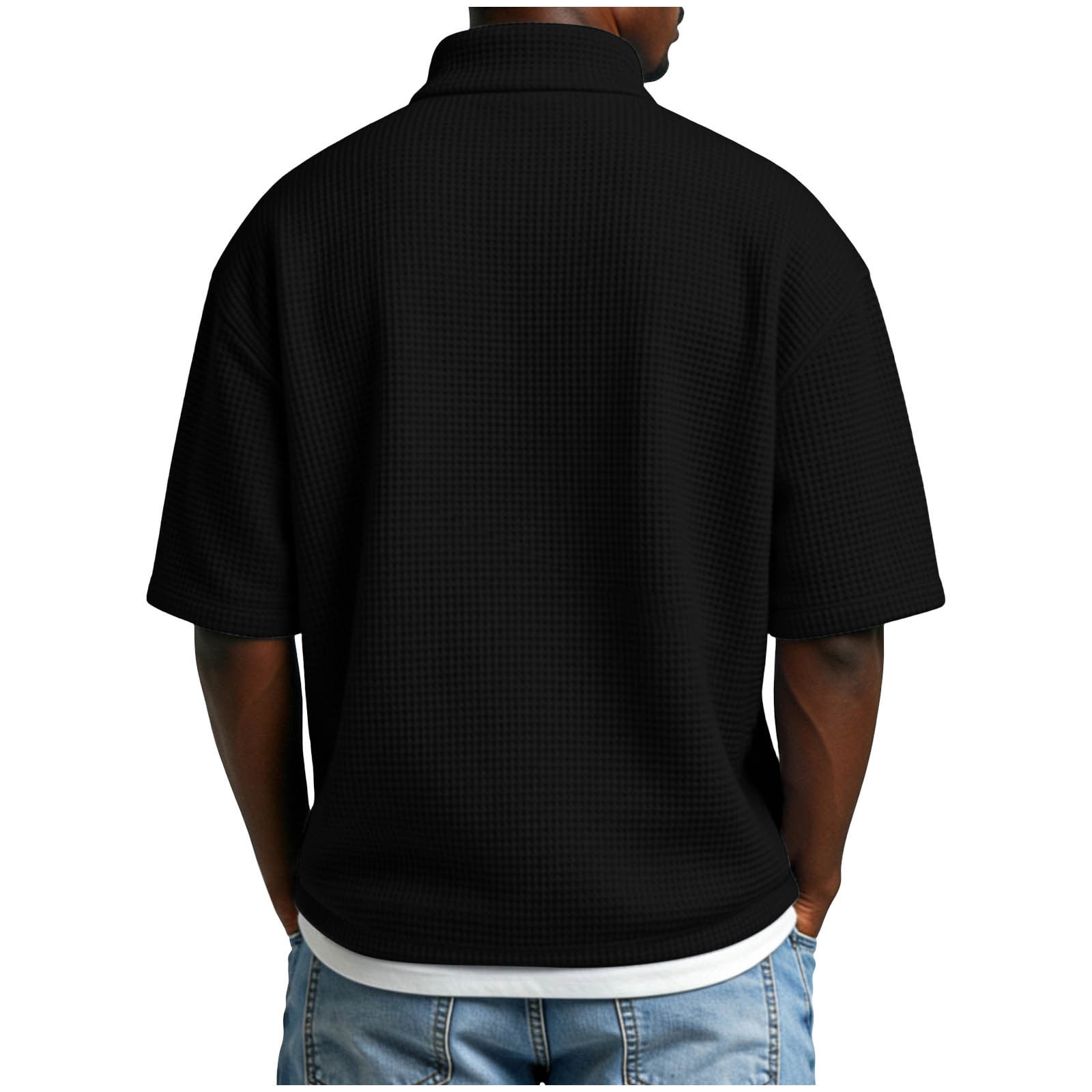Kalauyu Men's Waffle Tees Short Sleeve Mock Neck Quarter Ziper