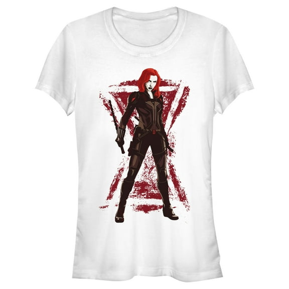 Junior's Marvel Black Widow Grunge Hourglass Graphic Tee White Medium