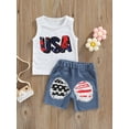 thumbnail image 3 of Sunisery Baby Boy 4th of July Outfits USA Vest Tank Tops + Denim Shorts Independence Day Clothes, 3 of 6