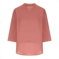 thumbnail image 3 of WREESH Womens Fashion Blouses Business Casual Tops V Neck Solid Color Pullover Regular Fit 3/4 Length Sleeve Tops New Casual Comfortable Shirt Tunic Top Rose Gold, 3 of 4