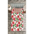 thumbnail image 3 of Ambesonne Rose Quilted Bedspread Set 2 Pcs, Watercolor Fresh Blossoms, Twin Size, Red Green White, 3 of 3