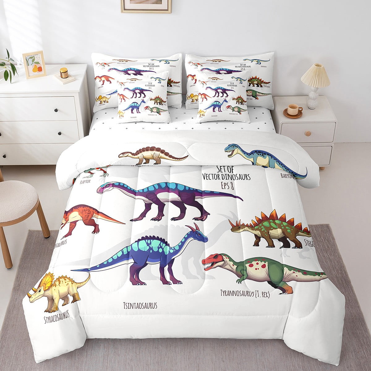 7Pcs Dinosaur Kids Bedding Set for Boys,King Size Comforter Set
