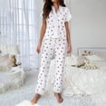 thumbnail image 2 of QQAMB Women Lounge Set Two Piece Pajamas Casual Print Short Sleeve Nightwear Sets Loose Lace V-Neck Sleepwear Set Red L, 2 of 8