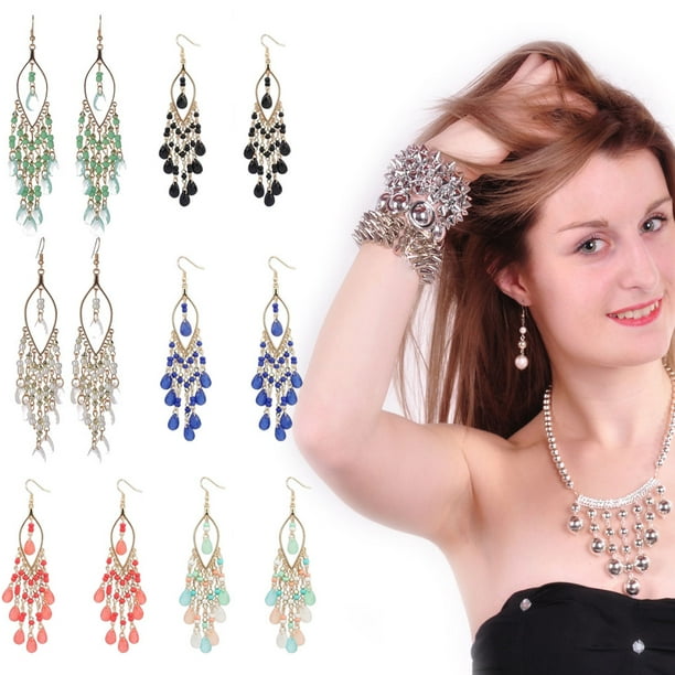 Enqiretly Alloy Womens Earrings Safe For Skin And Not Easy To Crack Gifts Fashionable Drops Colorful Ear Beads black 1Set