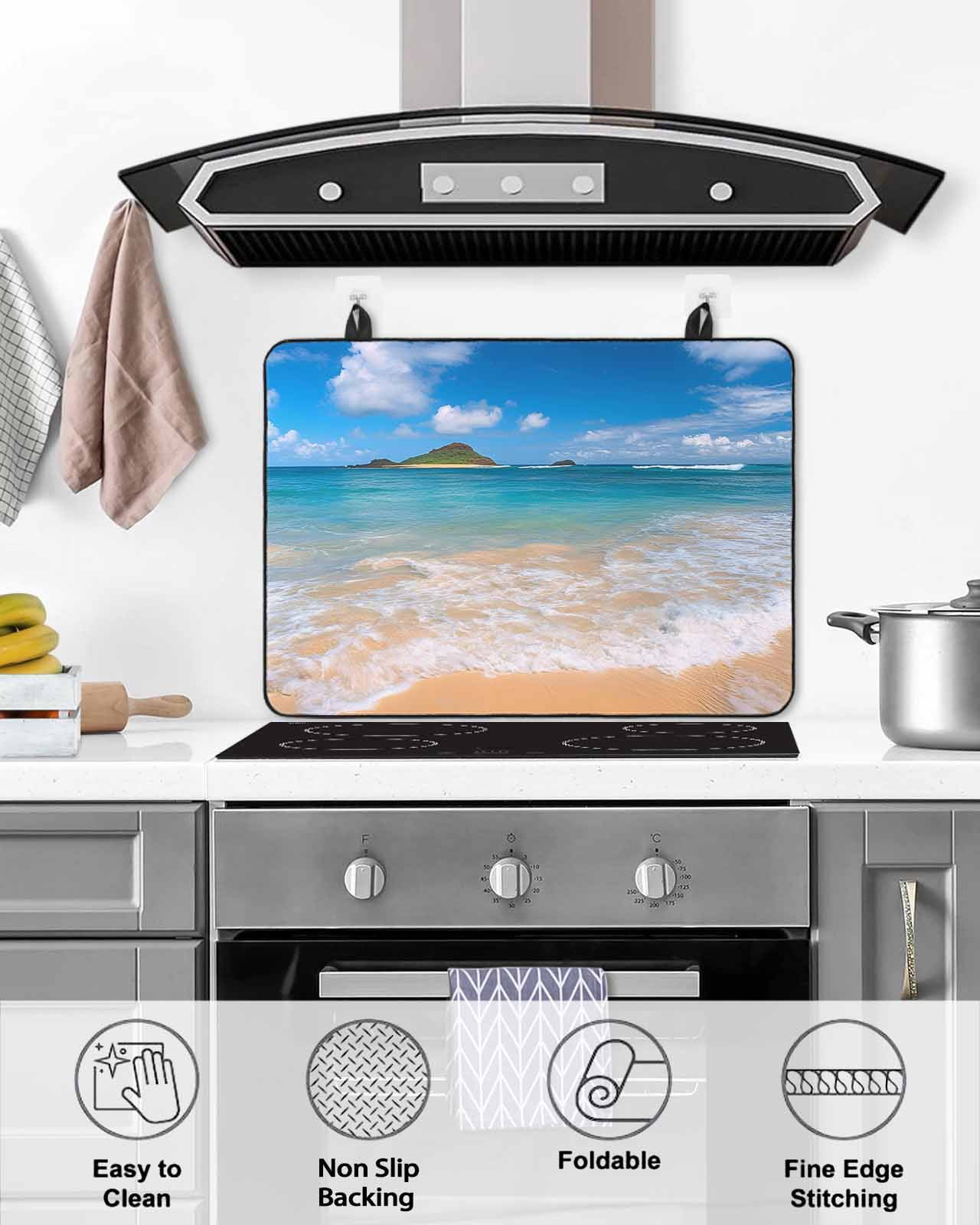 nqOlkjepod Large Induction Cooktop Protector Mat 24"x21", Summer Beach Stove Top Covers for Electric Stove, Coastal Seaside Ocean Vacation Decorative Stove Burner Cover Mats, Glass Top Stove Cover
