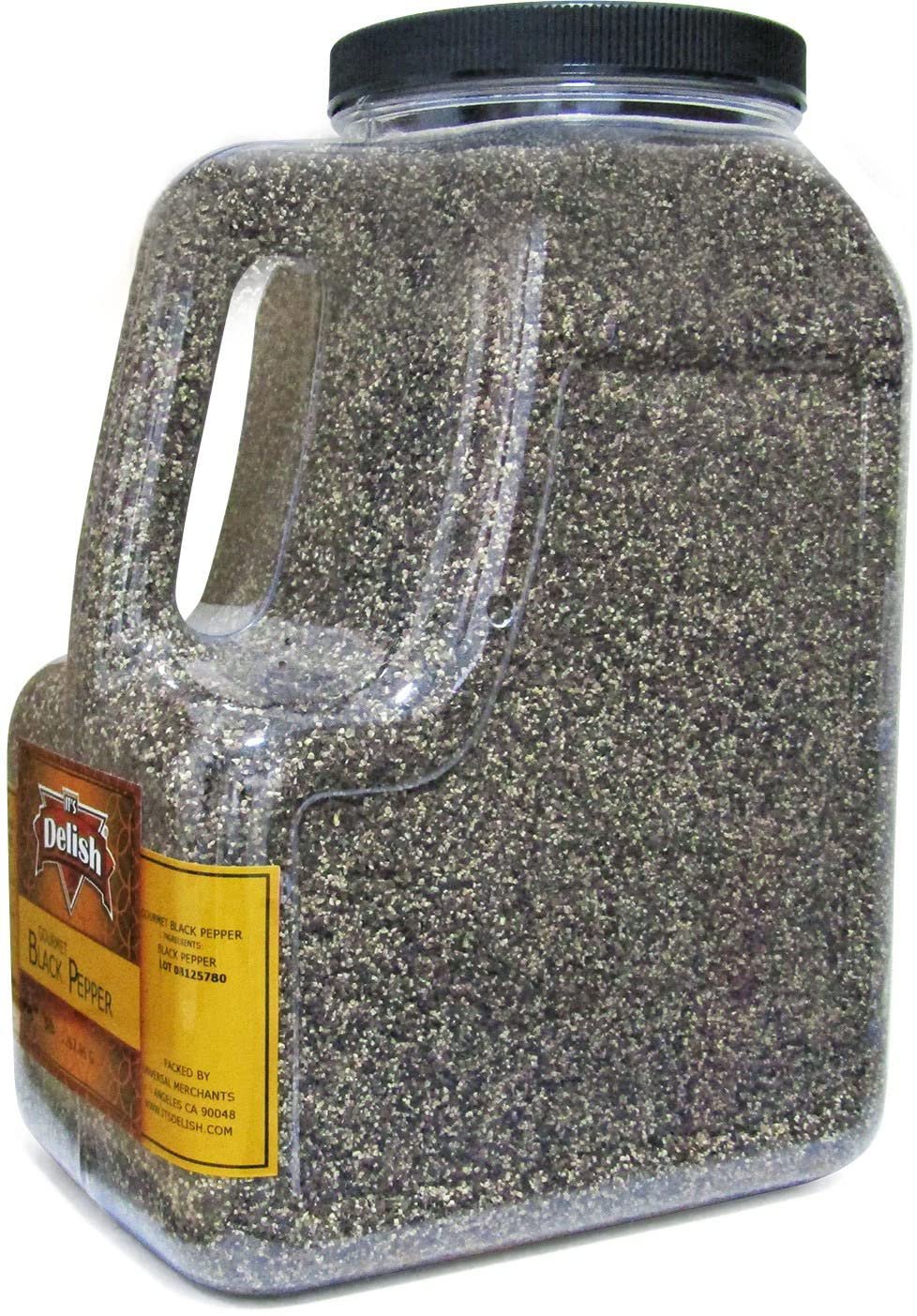 Gourmet Ground Black Pepper by Its Delish, 5 LB Restaurant Gallon Size Container Jug with Handle  Premium Gourmet Ground Pepper Bulk Spices  All Natural and Kosher