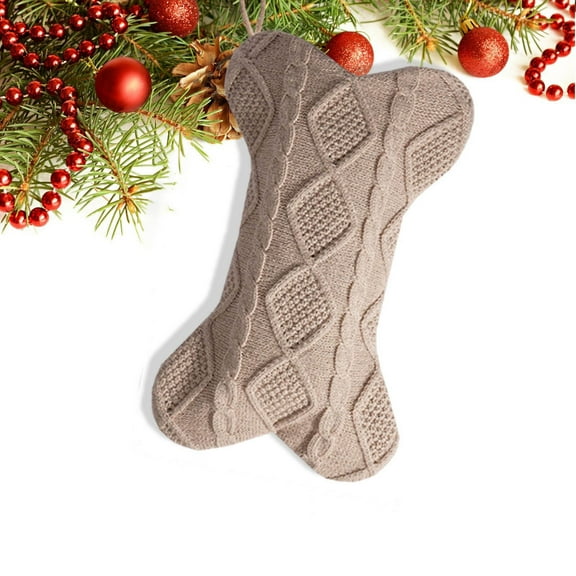 Dog Christmas Stocking, Knit White Christmas Stocking for Dogs, Bone Shape Dog Stocking Christmas Large Pet Stockings Hanging Dog Christmas Stocking for Dogs Cats Pets (Brown)