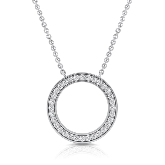 DewberryDiamonds 0.32 CT Round Cut Lab Grown Diamond Pendant Open Circle Necklace for Women | 18 Inch Chain | 14K White Gold Plated 925 Silver