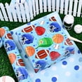 thumbnail image 4 of HOMERAL Blue Wrapping Paper Roll Sports Themed - Mini Roll - Ball Game Design Gift Wrap Paper for Birthday, Baby Shower, Gender Reveal Party, League Winning Celebration - 17In X 32.8Ft, 4 of 7