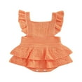 thumbnail image 1 of Baby Girls Knitting Rompers Solid Color Fly Sleeve Ruffle Hem Casual Party Street Spring Fall Summer Rompers Brown 3-6 Months, 1 of 8