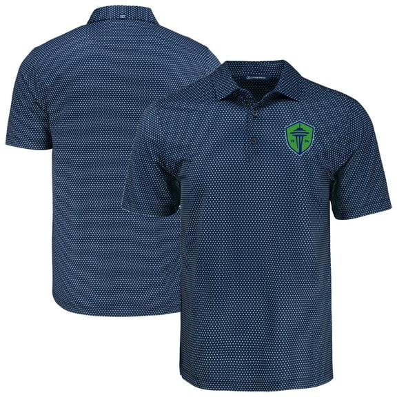 Men's-Cutter & Buck  Navy Seattle Sounders FC Big & Tall Pike Eco Shadow Check Print Recycled Polo