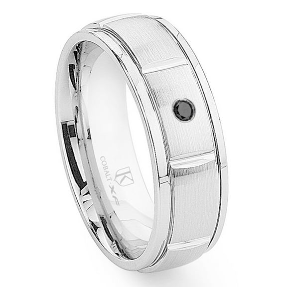 Titanium Kay Cobalt Xf Chrome 8MM Solitaire Black Diamond Newport Dome Comfort Fit Wedding Band Ring with Grooves Sz 10.0