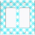 thumbnail image 2 of Metal Light Switch Wall Plate Outlet Cover (Neon Blue Gingham Picnic Wallpaper - Double Rocker), 2 of 2