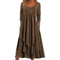 thumbnail image 1 of Robes de Printemps pour Femmes Décontractées Manches 3/4 Longue Robe Évasée Basique Plage Vacances Travail Maxi Robe 2025, 1 of 4