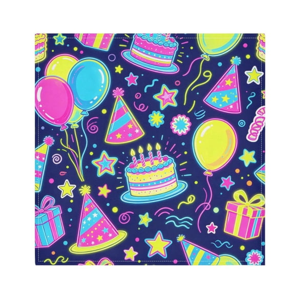 Iauyy Satin Napkins Set of 1- Neon Birthday Cake DIY Printing Decoration Cloth Napkin- Easy Care for Home/Party