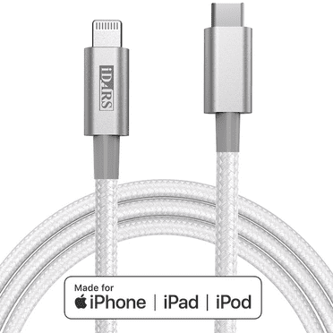 iDARS MFi Certified PD Fast Charge USB-C to Lightning Braided Cable (4 ft) - White