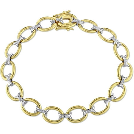 Miabella 1/10 Carat T.W. Diamond Two-Tone Sterling Silver XO Design Link Bracelet, 7.25