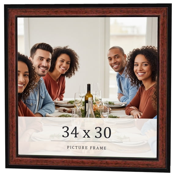 34x30 Frame Executive Brown Round Mahogany Finish Solid Wood Picture Frame | 1.25 Inch Moulding