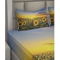 thumbnail image 5 of Ambesonne Mediterranean Fitted & Top Sheet Set with Shams, Sunflowers Field Dusk, Green Yellow, 5 of 7