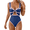 Blue Swimsuit Only, variant on Women's Swimsuit Set: Black and White Padded Swimsuit with Bow and Cutout Details and Skirt