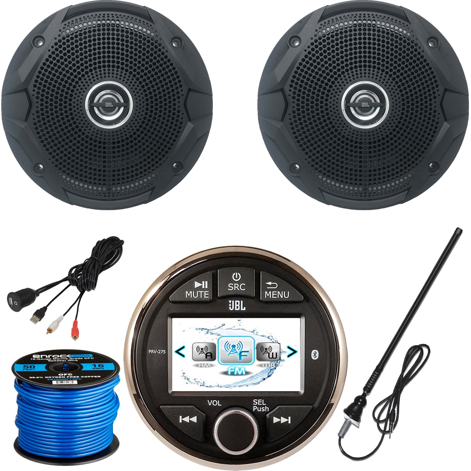 JBL PRV275 Marine GaugeStyle Digital Media Bluetooth Receiver, 2 x