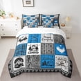 thumbnail image 2 of 7 Piece Rv Camper King Bed in a Bag, Happy Camping Comforter Set Blue Buffalo Plaid Decor,Rustic Cabin Patchwork Bedding Set with Sheets,Travel Trailer Bed Set with Pillowcases, 2 of 5