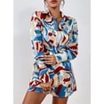 thumbnail image 4 of Cenuakty Women 2 Piece Pajama Set Print Loose Long Sleeve Button Shirt Chiffon Cardigan and Shorts Loungewear Soft Sleepwear, 4 of 8