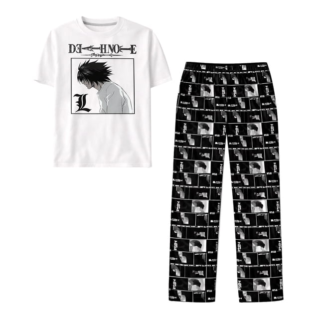 Set Pijama Death Note para Hombre, 2 Piezas, Blanco, Talla G