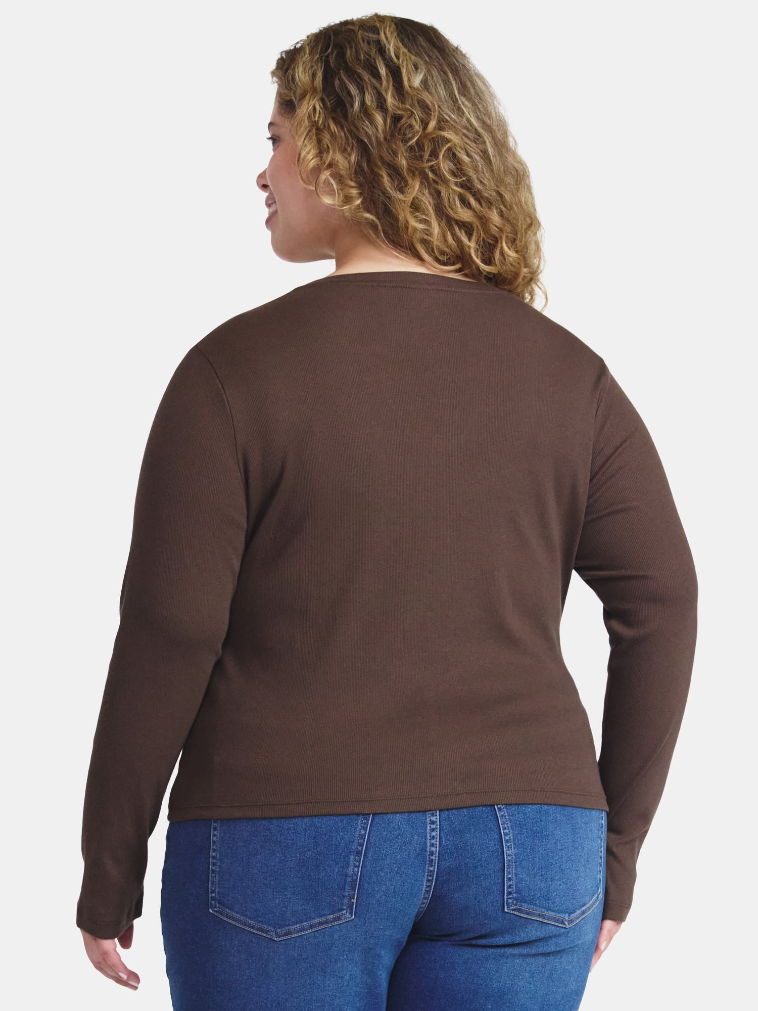 Terra & Sky Women's Plus Long Sleeve Notch Neck Top, Sizes 0X-5X