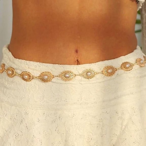 TELOLY Metal Waist Chain Belt for Women Cowgirl Chain Concho Belts for Dresses Jeans Country Concert Outfit, Metal Belt Chain