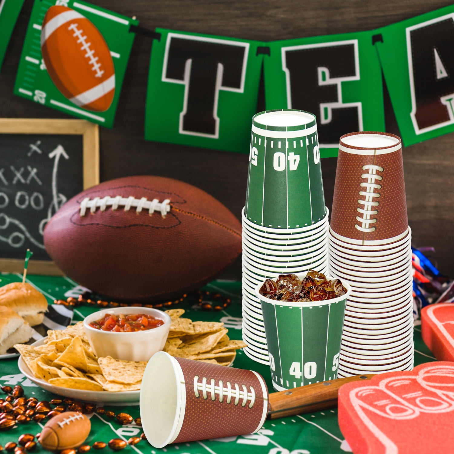 Eshwb Football Party Decorations – 4 Pack Banner With Triangle Flags For Game Day & Tailgating
