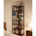 thumbnail image 3 of 7 Tier Corner Bookshelf with Metal Guardrails, 78 Inch Tall Hexagonal Bookcase with Anti Tip Kit, Industrial Standing Storage Rack for Living Room Home Office Kitchen, Black Brown, 3 of 8