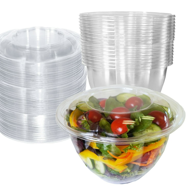 100 PACK] 48oz Clear Disposable Salad Bowls with Lids - Clear