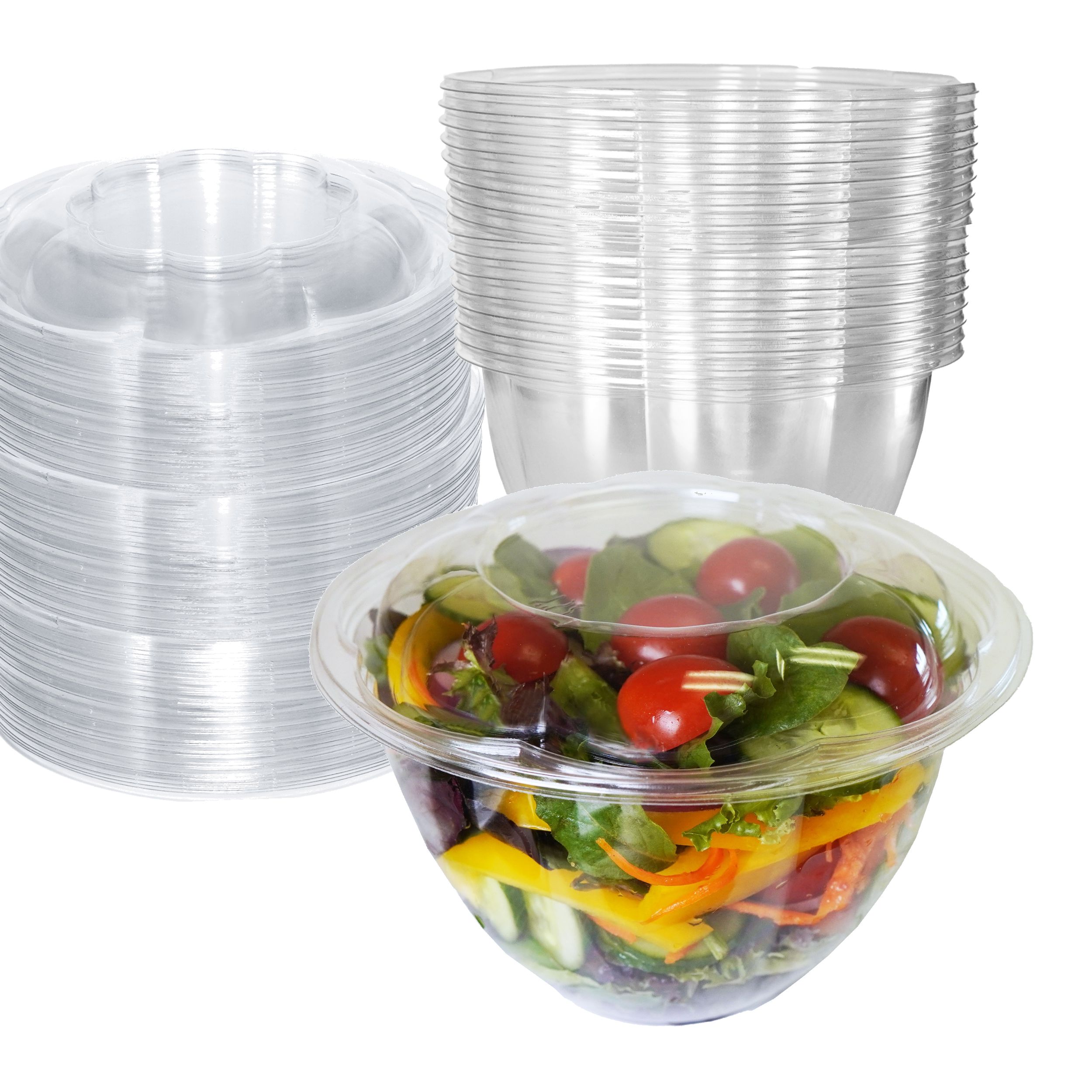 [50 PACK] 48oz Clear Disposable Salad Bowls with Lids - Clear Plastic Disposable Salad Containers for Lunch To-Go, Salads, Fruits, Airtight, Leak Proof, Fresh, Meal Prep | Rose Bowl Container (48 OZ) - image 1 of 7
