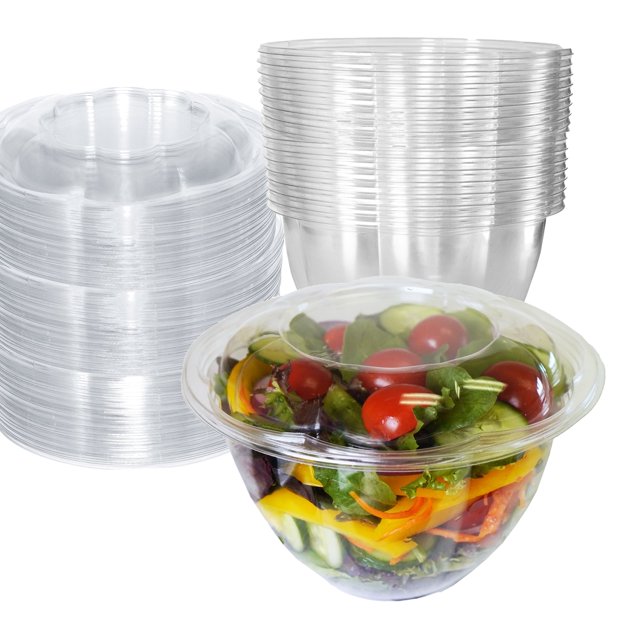 [50 PACK] 48oz Clear Disposable Salad Bowls with Lids - Clear Plastic Disposable Salad Containers for Lunch To-Go, Salads, Fruits, Airtight, Leak Proof, Fresh, Meal Prep | Rose Bowl Container (48 OZ)