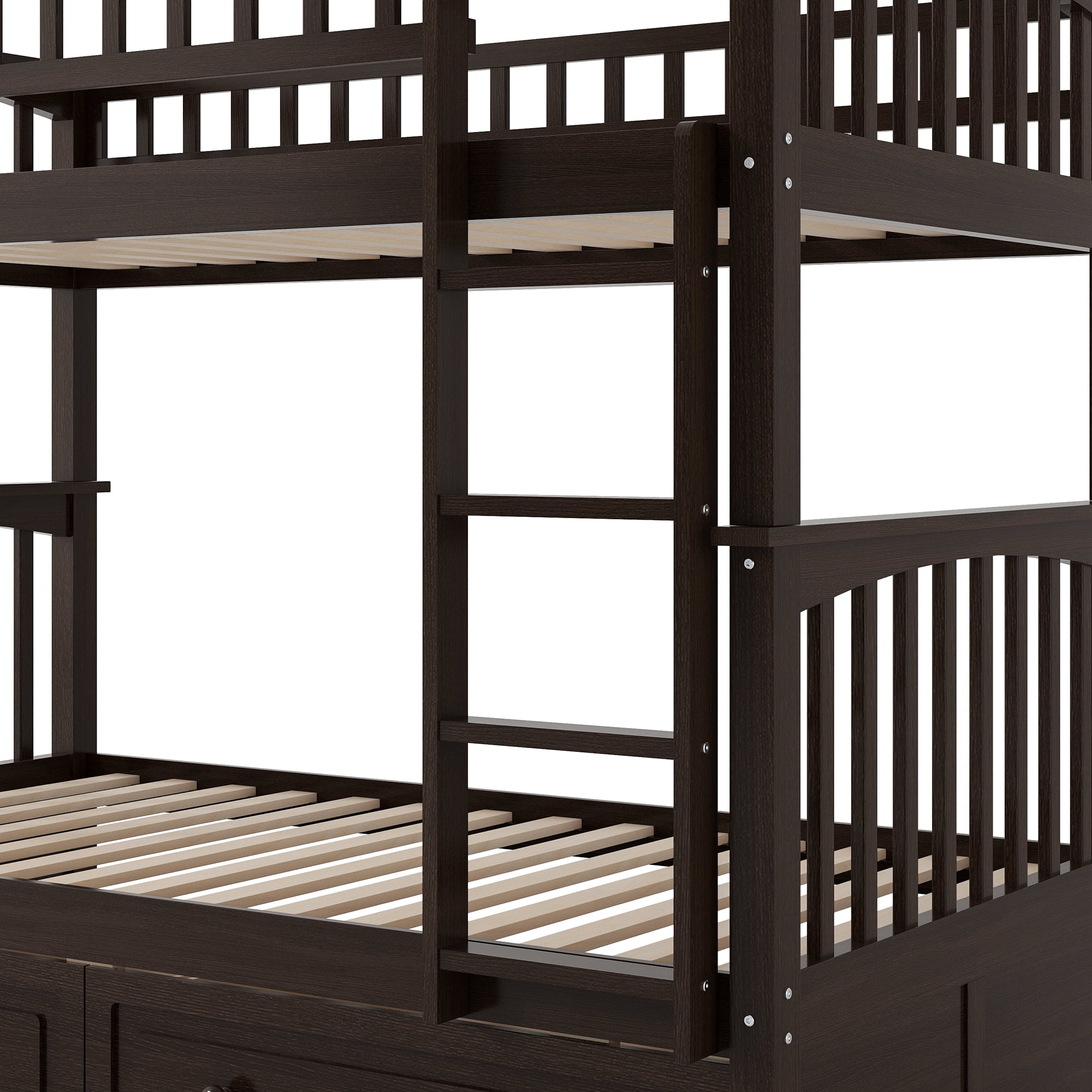 MAYEERTY Twin over Twin Bunk Bed with Drawers, Convertible Beds, Espresso