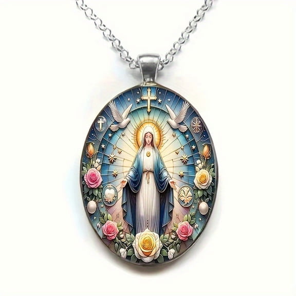 Virgin Mary Necklace Pendant Metal Chain Medalla Virgen Maria Catholic Religious Gift Jewelry Easter Decoration